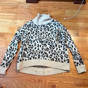 LOFT Animal Print Cowl Neck Sweater - Black and Cream